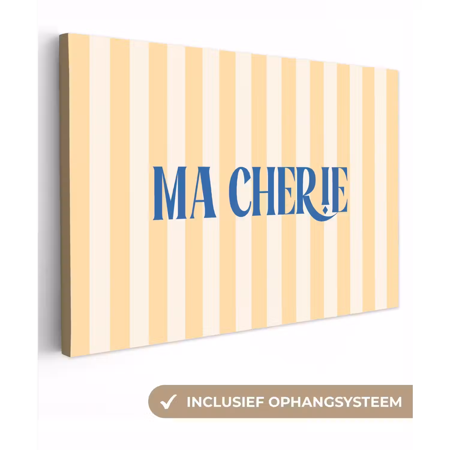 Blauw - Geel - Strepen - Ma Cherie canvas 2cm klein -3d