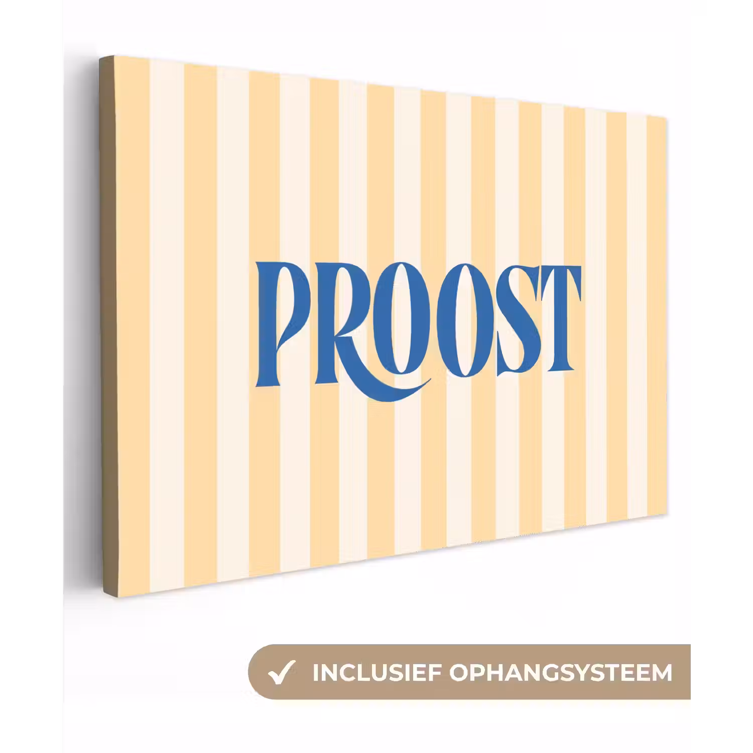 Blauw - Geel - Strepen - Proost canvas 2cm klein -3d