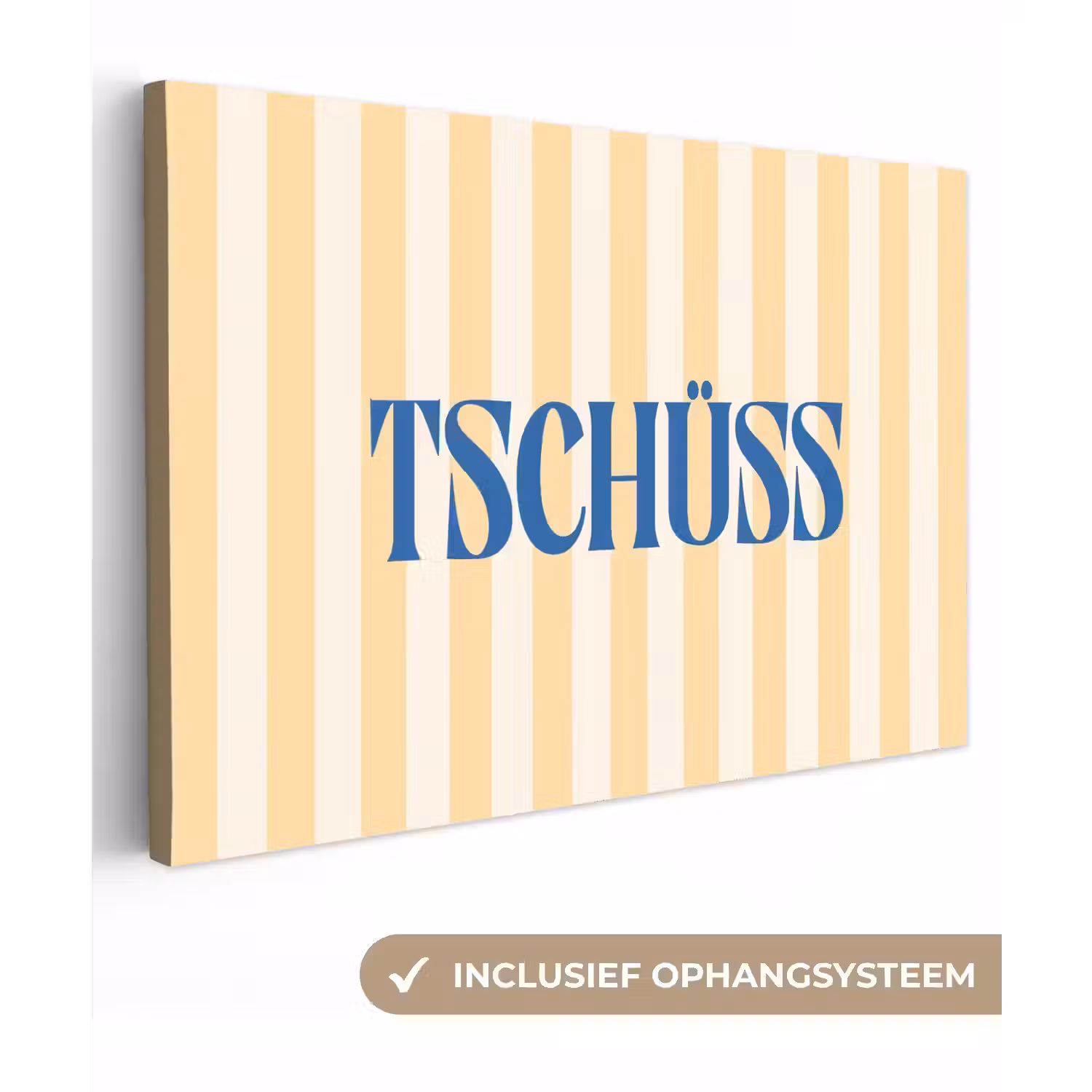Blauw - Geel - Strepen - Tschüss canvas 2cm klein -3d
