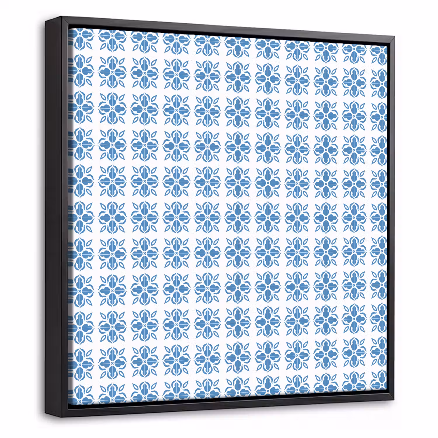 Blauw - Wit - Tegel - Patroon Canvas met baklijst klein 1124 -threedimensional_3d_global