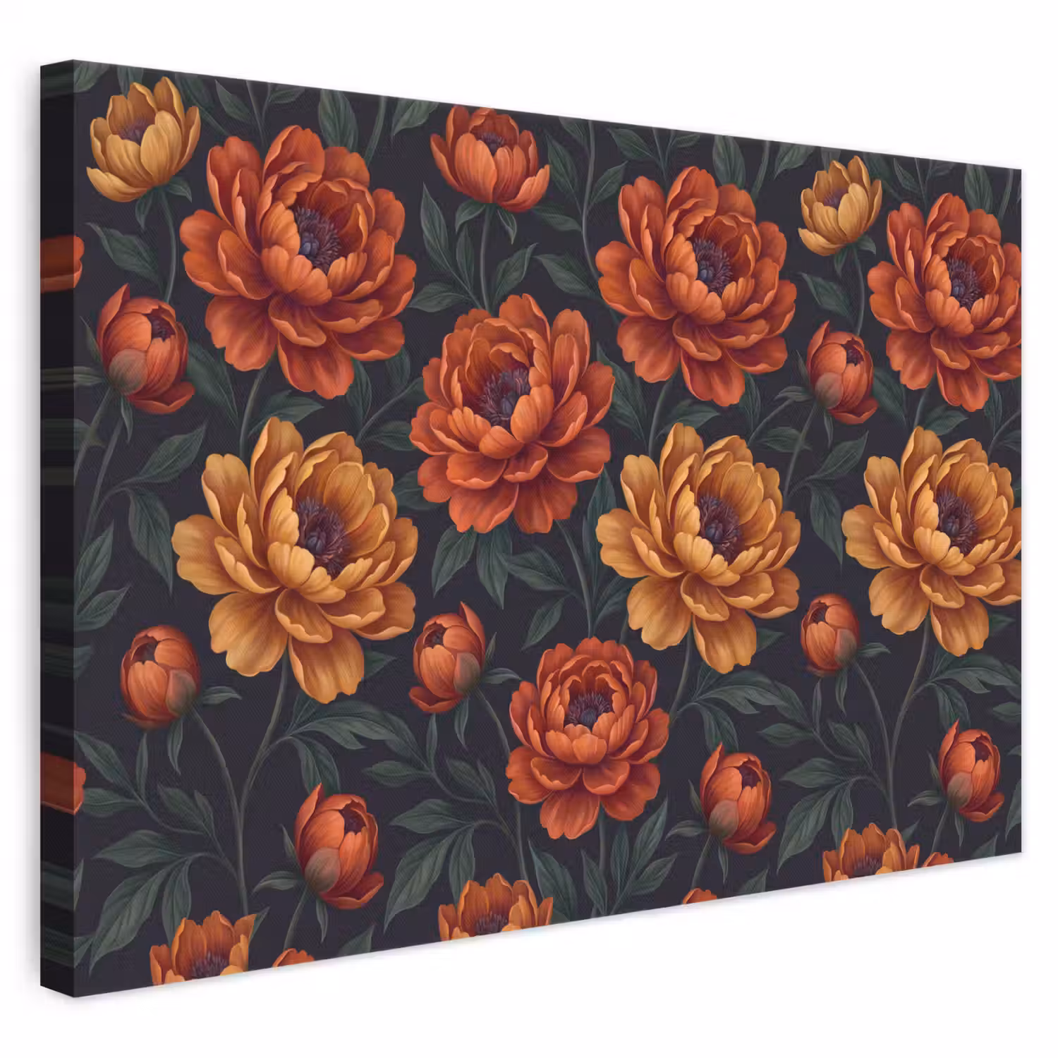 Bloemen - Bladeren - Natuur - Modern - Oranje canvas 2cm klein -3d