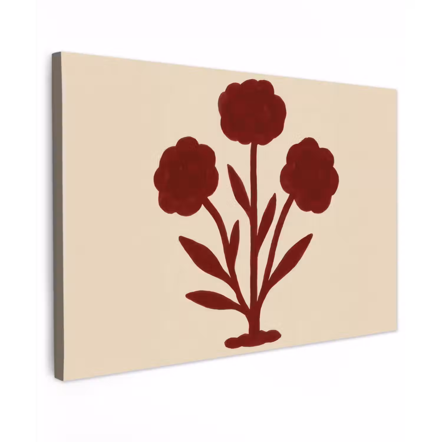 Bloemen - Bladeren - Rood - Minimalistisch canvas 2cm klein -z3d