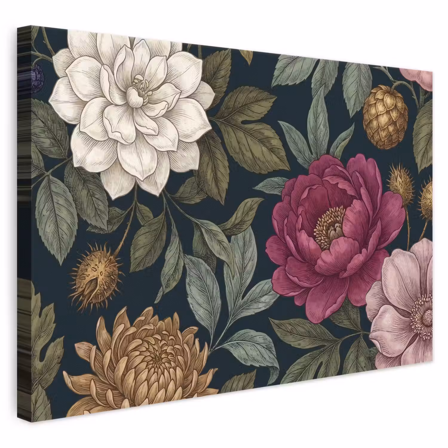 Bloemen - Botanisch - Illustratie - Donker - Vintage canvas 2cm klein -3d