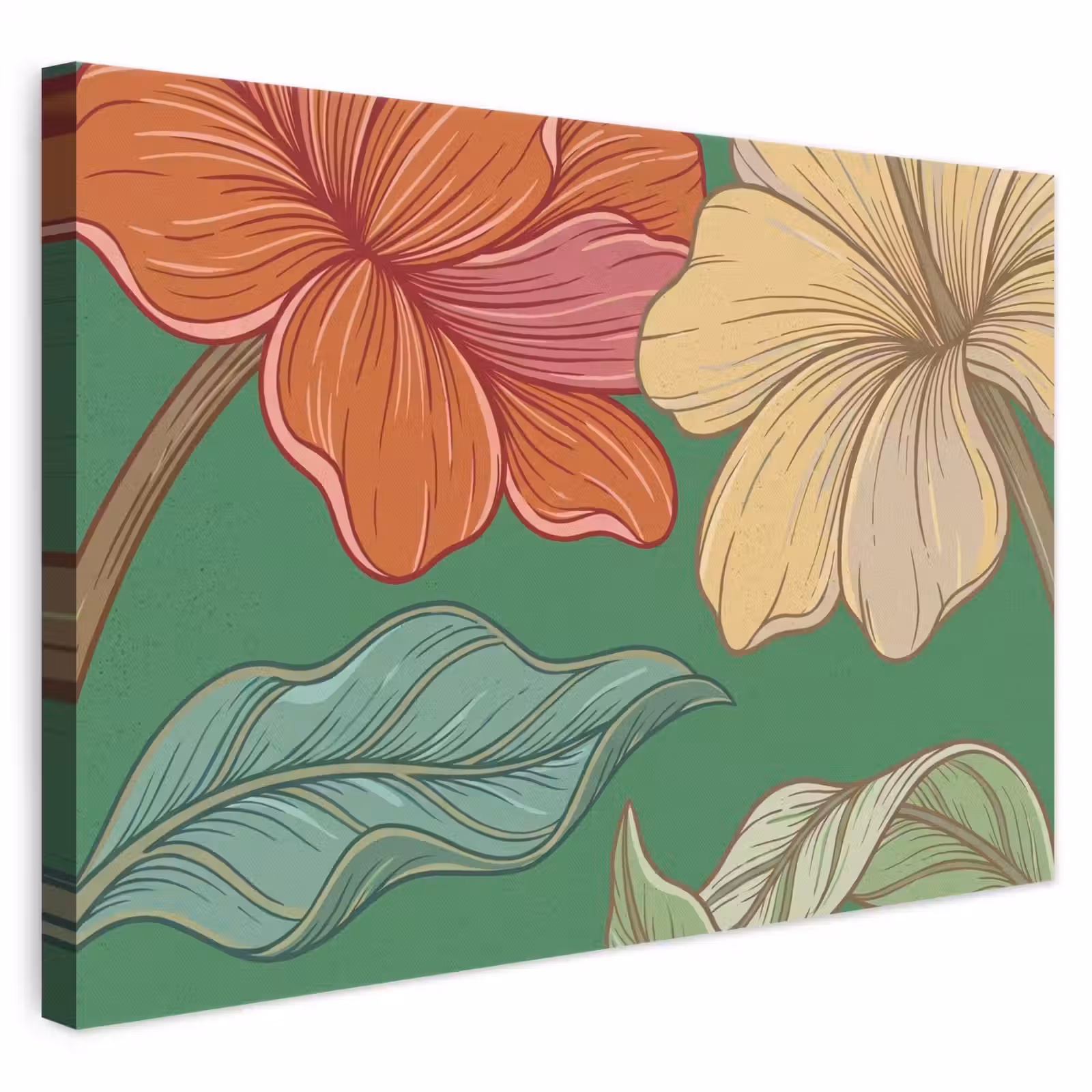 Leinwandbild - Blumen – Grün – Illustration - Bloemen - Groen - Illustratie canvas 2cm klein