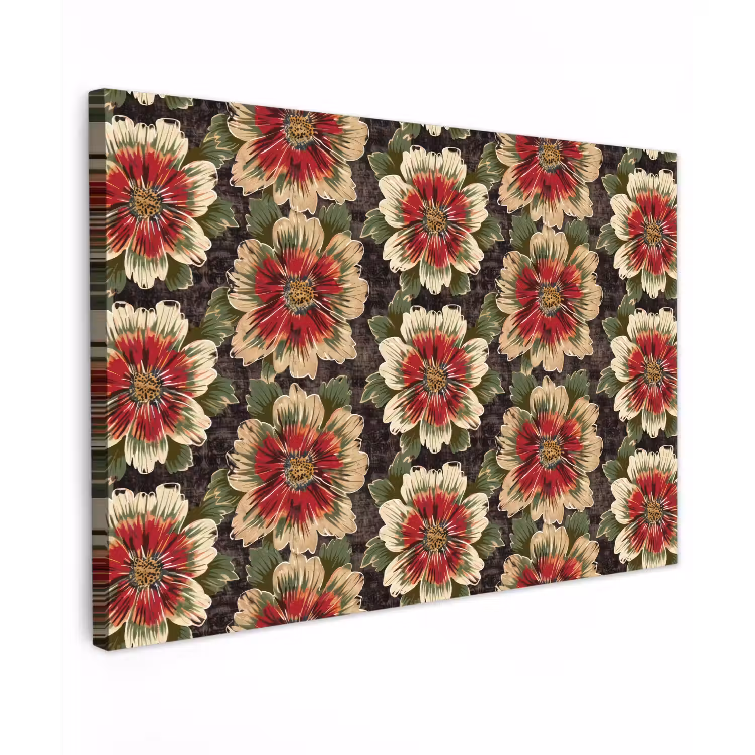 Bloemen - Klassiek - Patroon - Rood canvas 2cm klein 34 -z3d