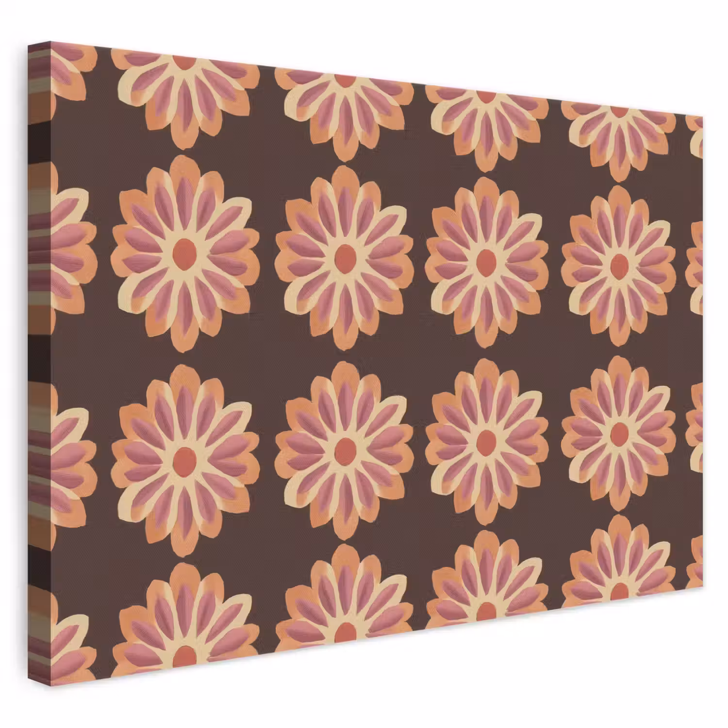 Bloemen - Patroon - Bruin canvas 2cm klein 34 -3d