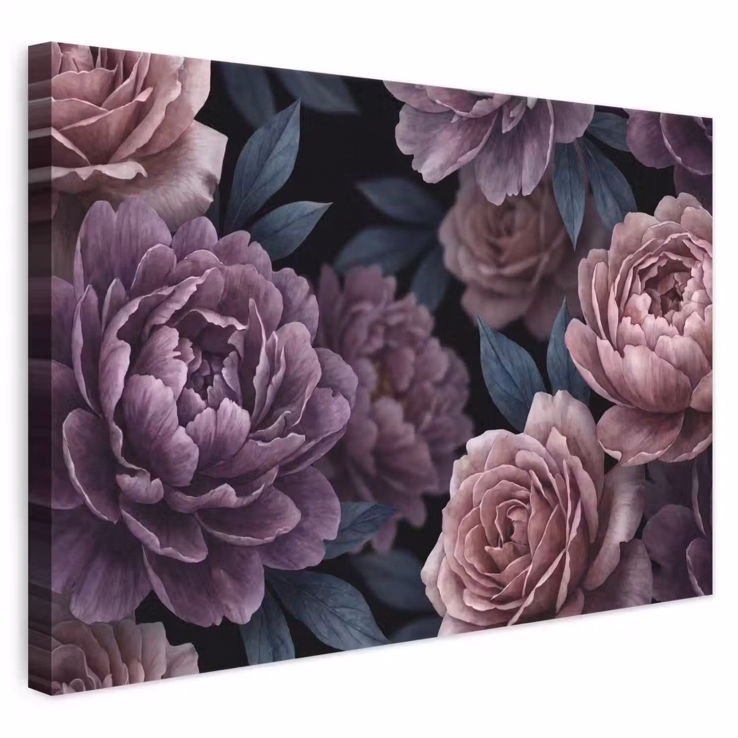 Bloemen - Patroon - Donker - Botanisch - Paars canvas 2cm klein -3d