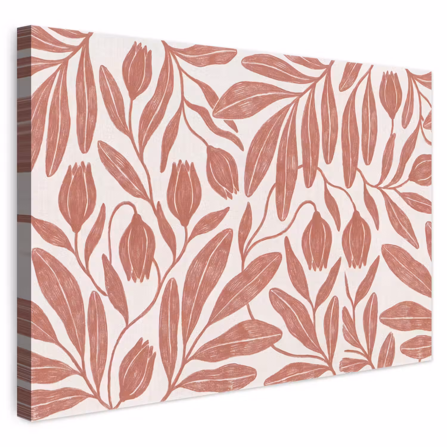Bloemen - Patroon - Modern - Natuur - Bruin canvas 2cm klein -3d