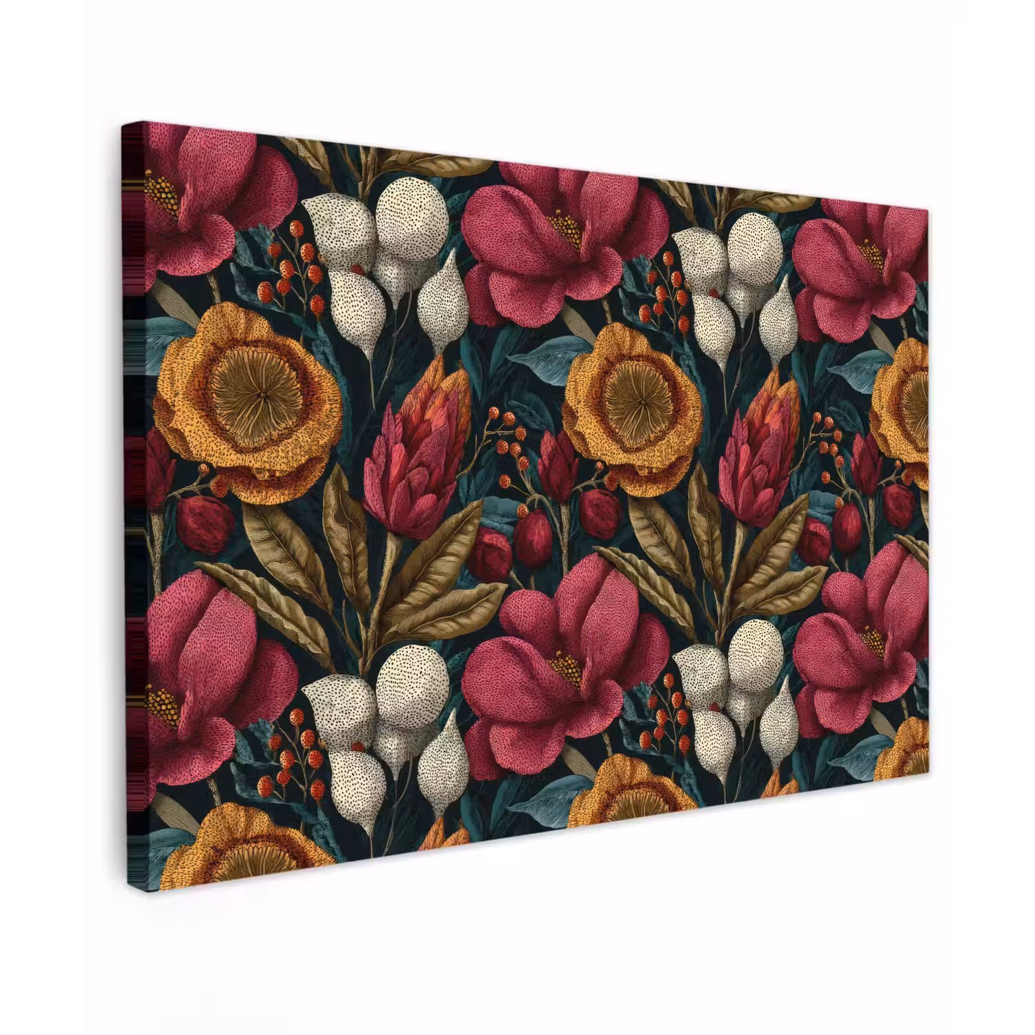 Bloemen - Patroon - Rood - Goud canvas 2cm klein 34 -z3d