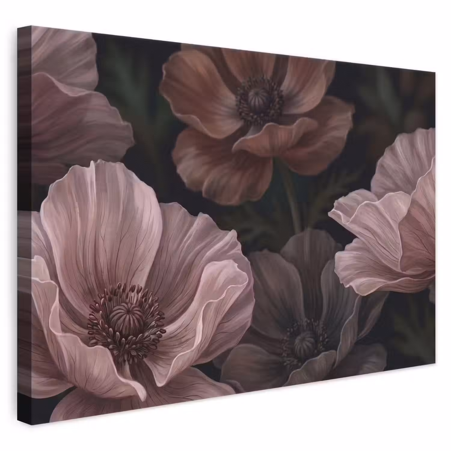Bloemen - Natuur - Roze - Donker - Modern canvas 2cm klein -3d
