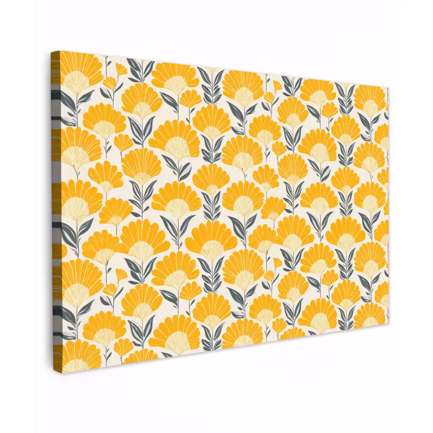 Bloemen - Retro - Botanisch - Okergeel - Grijs canvas 2cm klein 34 -z3d