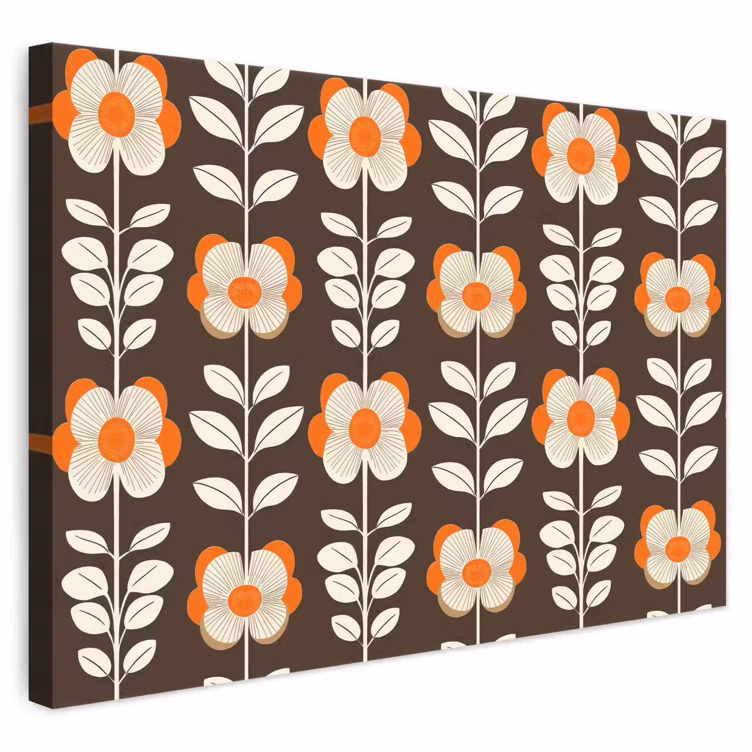 Bloemen - Retro - Bruin canvas 2cm klein 34 -3d
