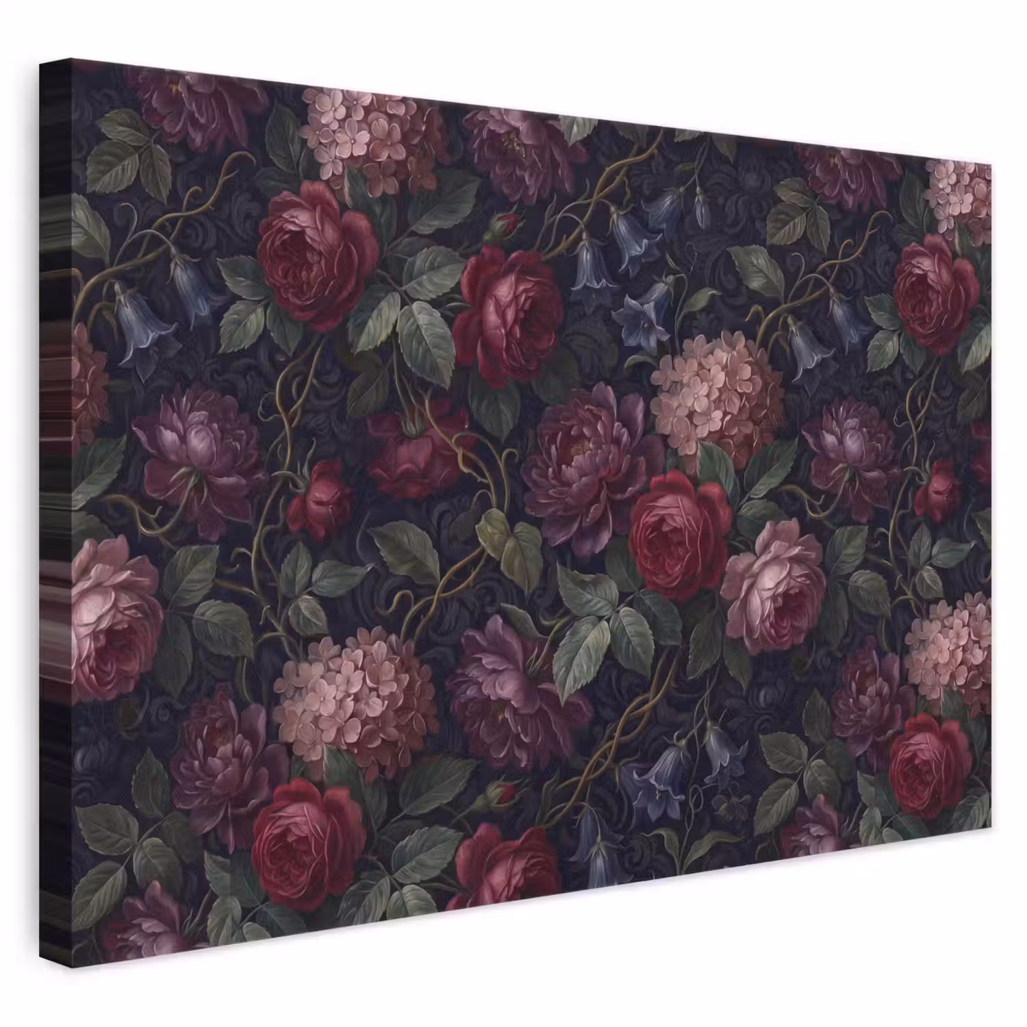Bloemen - Rood - Klassiek - Donker - Patroon canvas 2cm klein -3d