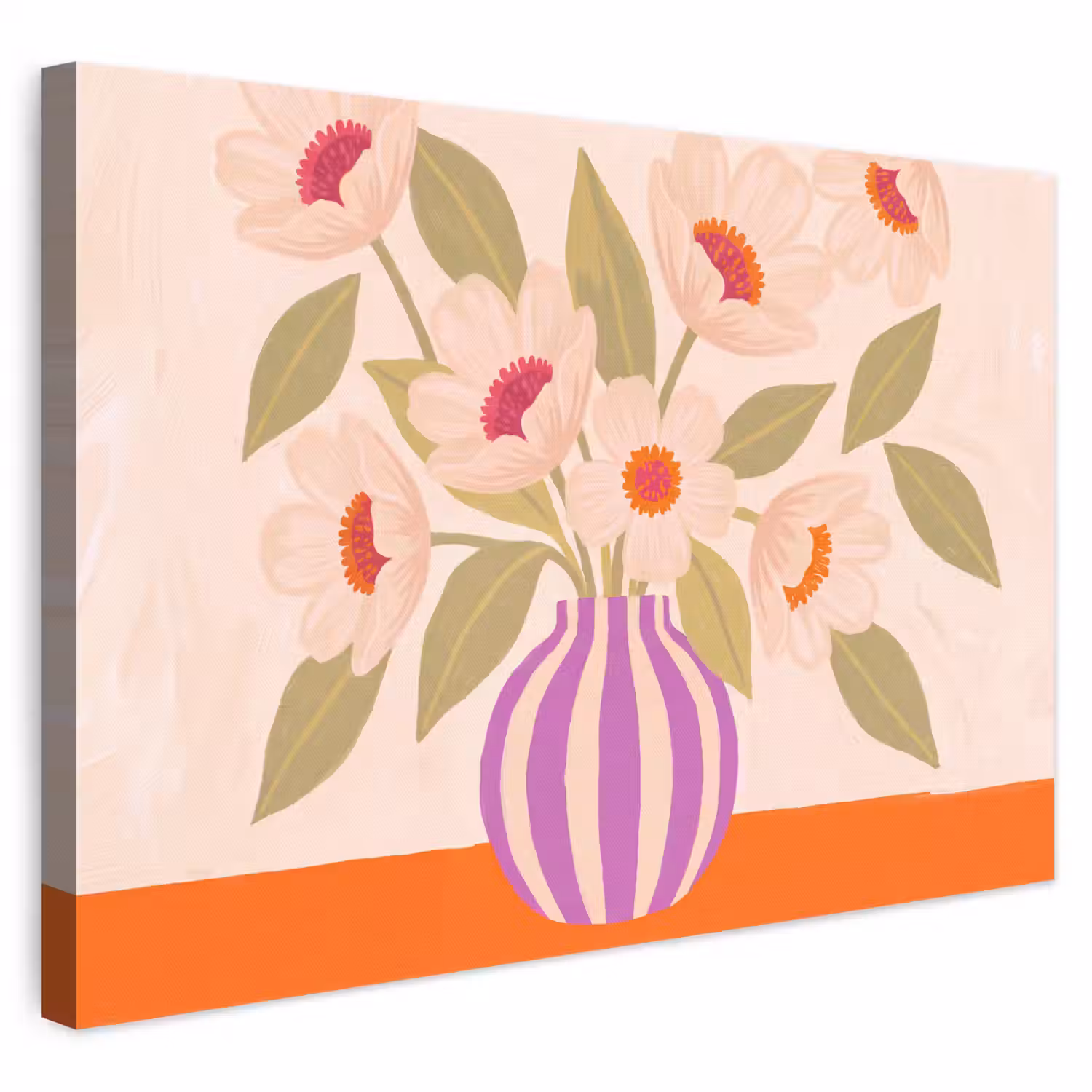 Bloemen - Vaas - Abstract - Paars - Oranje canvas 2cm klein -3d