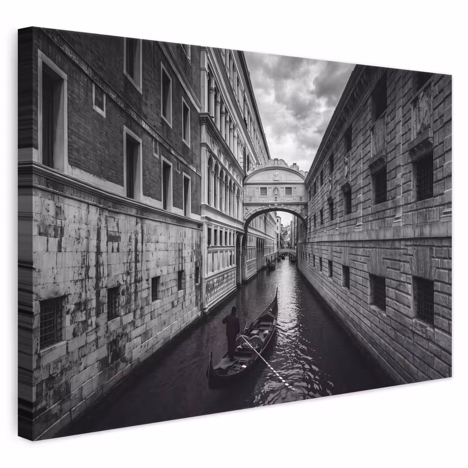 Boot - Waterweg - Stad - Zwart-wit - Architectuur canvas 2cm klein -3d