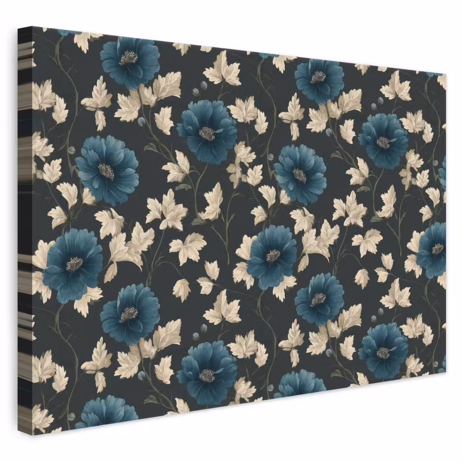 Botanisch - Bloemen - Blauw canvas 2cm klein 34 -3d