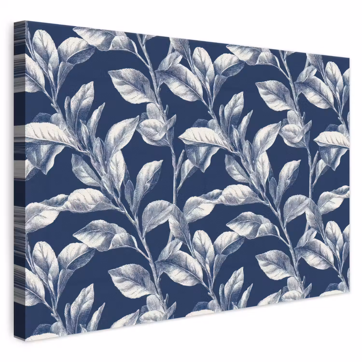 Botanisch - Patroon - Blauw canvas 2cm klein 34 -3d