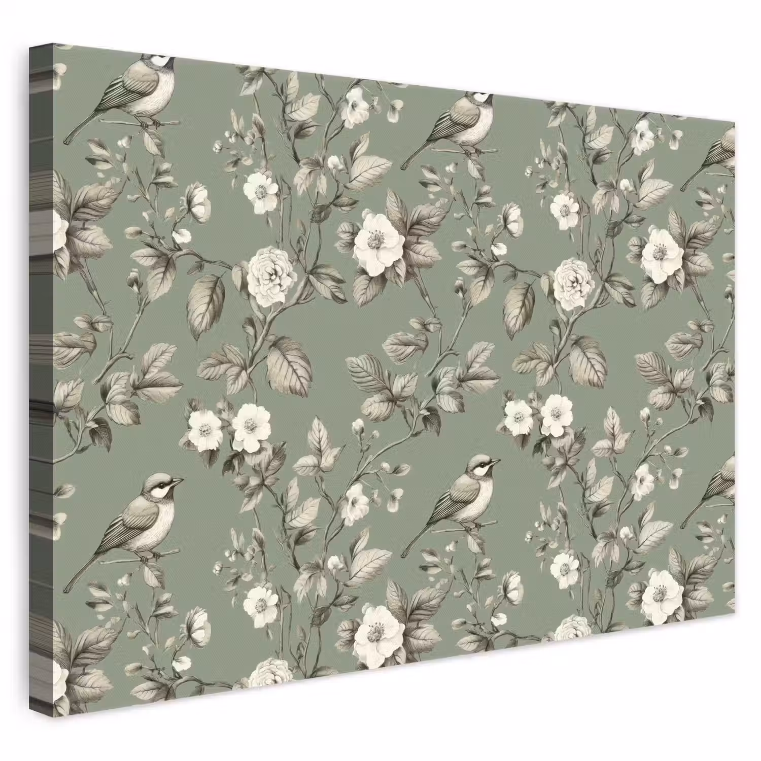 Botanisch - Vogels - Groen canvas 2cm klein 34 -3d