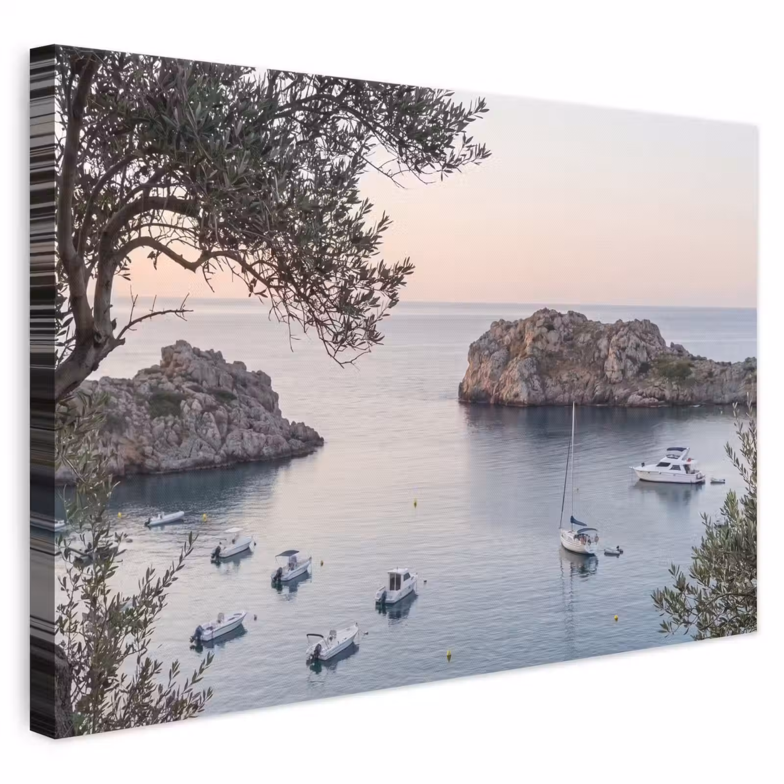 Leinwandbild - Bucht – Boote – Sonnenuntergang - Baai - boten - zonsondergang canvas 2cm klein