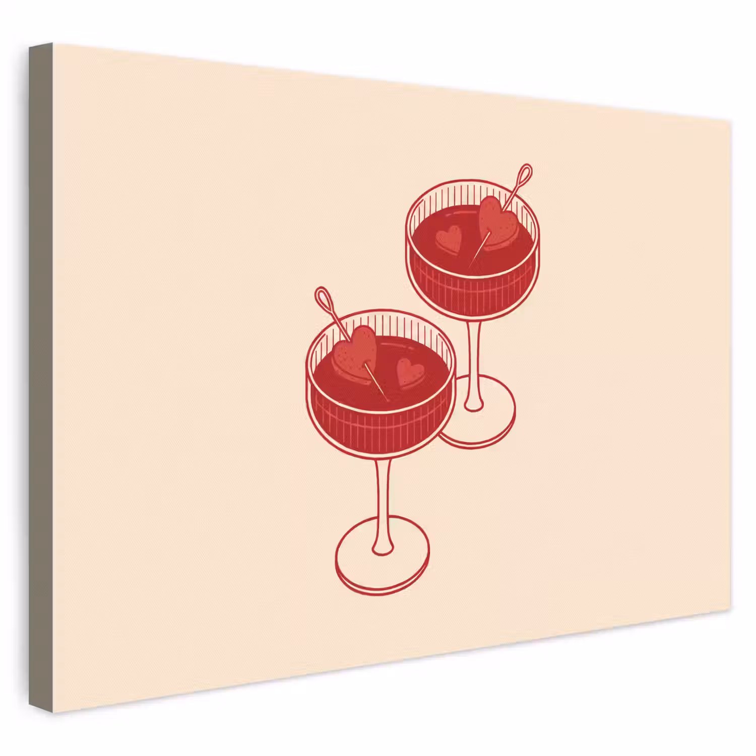 Cocktail - Hartjes - Liefde - Illustratie - Rood canvas 2cm klein -3d