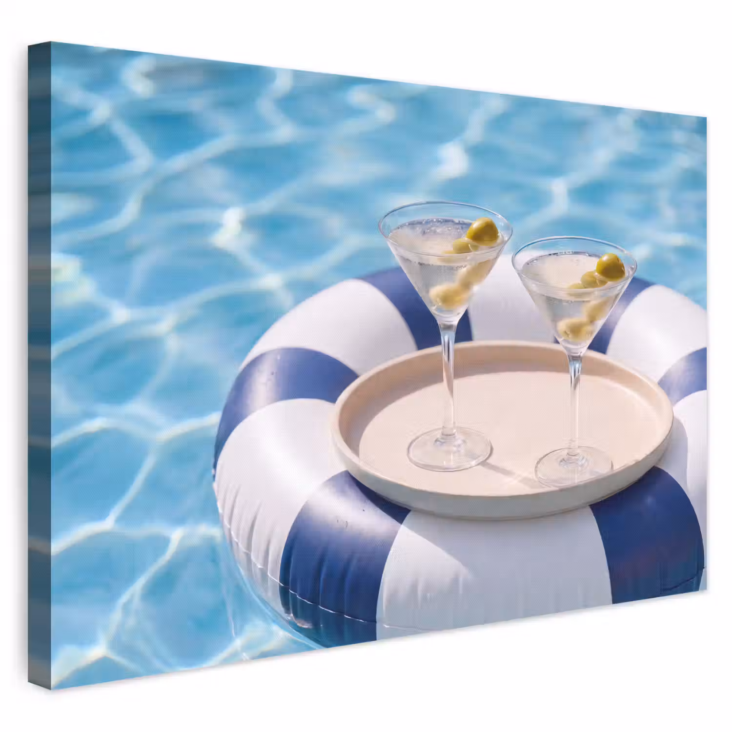 Cocktail - Zwembad - Zomer - Blauw canvas 2cm klein -3d