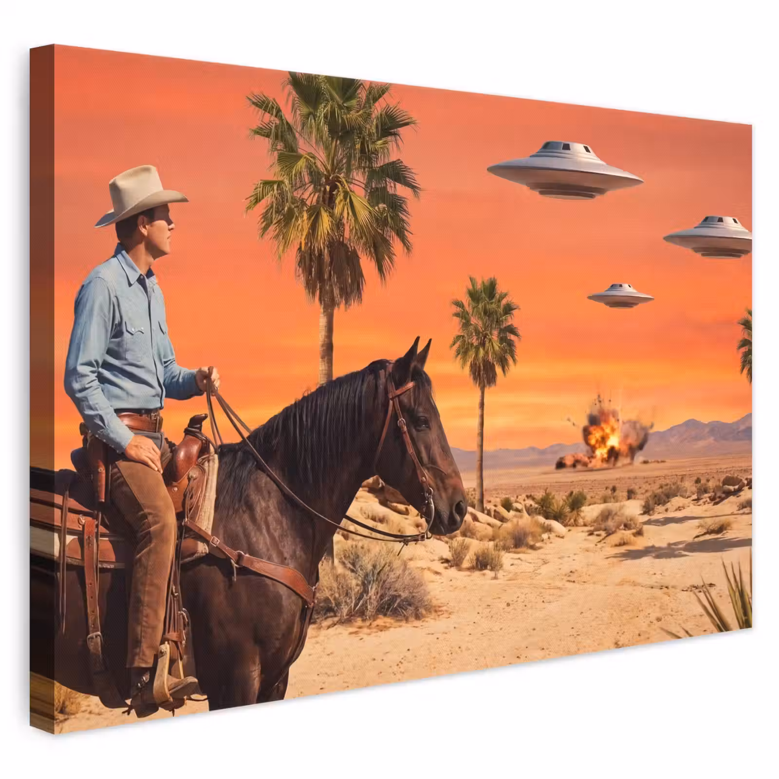 Leinwandbild - Cowboy – Pferd – Wüste - Cowboy - Paard - Woestijn canvas 2cm klein