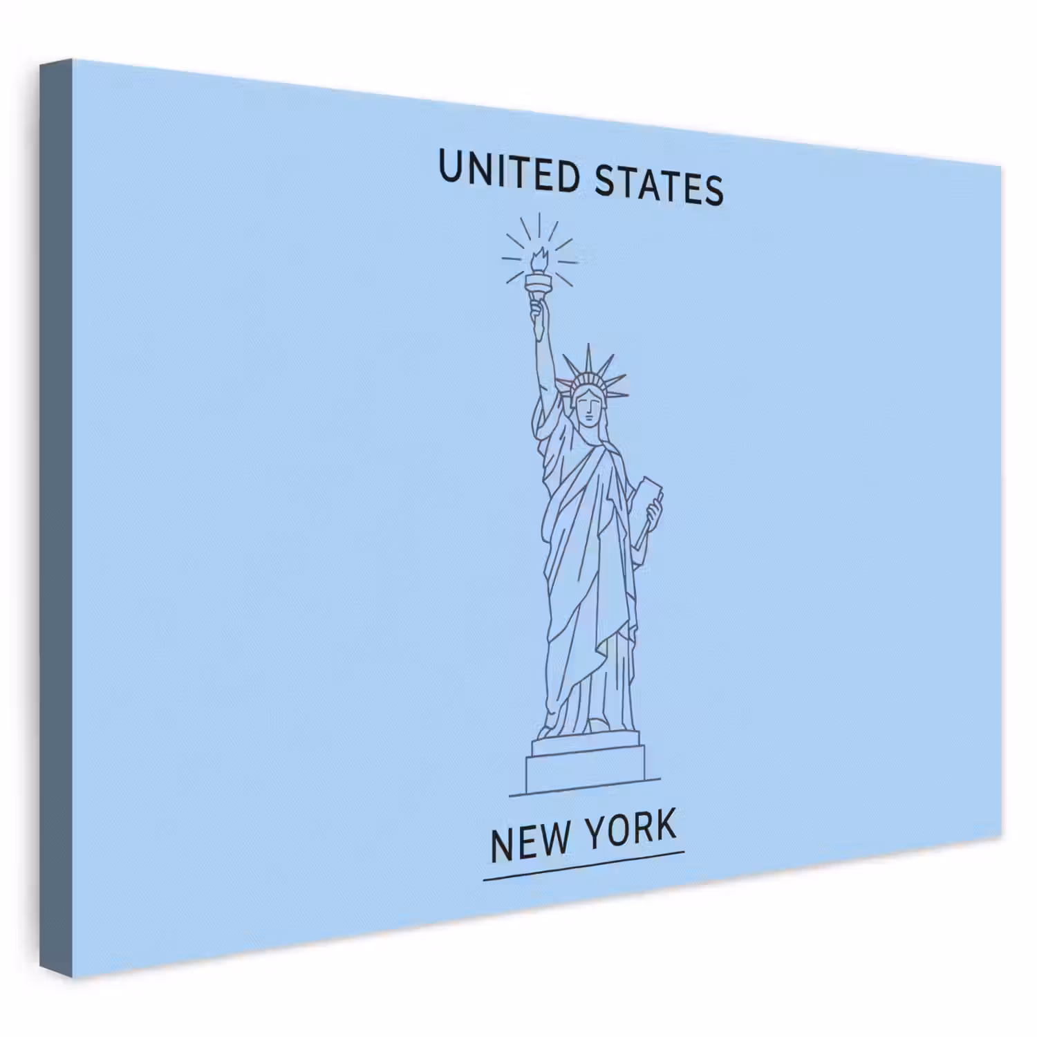 Monument - Vrijheidsbeeld - New York - Minimalistisch - Blauw canvas 2cm klein -3d