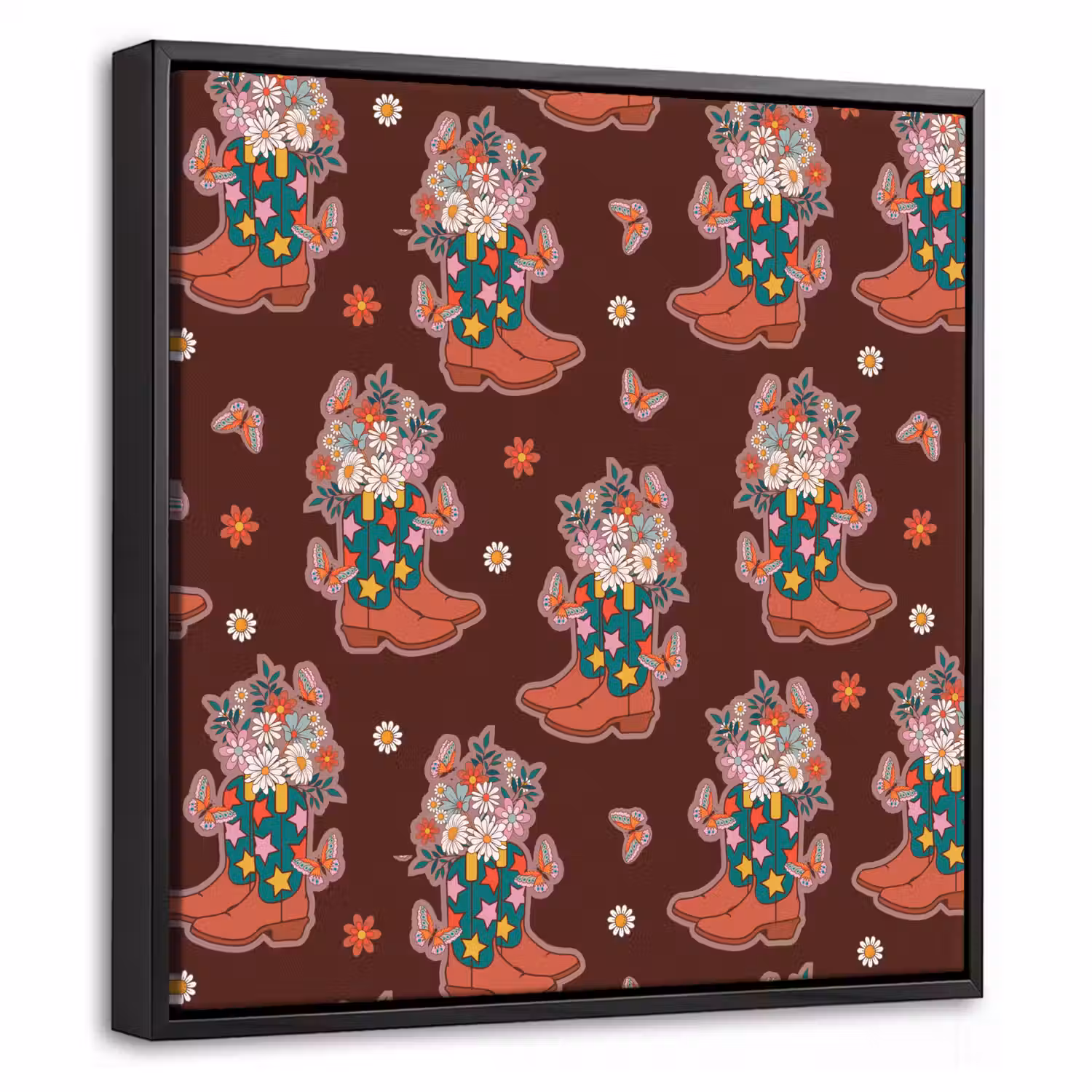 Donker - Cowboy - Laars - Patroon Canvas met baklijst klein 1124 -threedimensional_3d_global