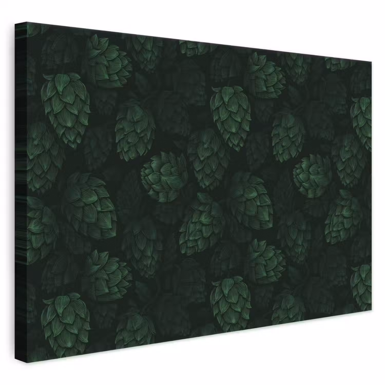 Donker - Groen - Hopbellen - Botanisch - Illustratie canvas 2cm klein 34 -3d