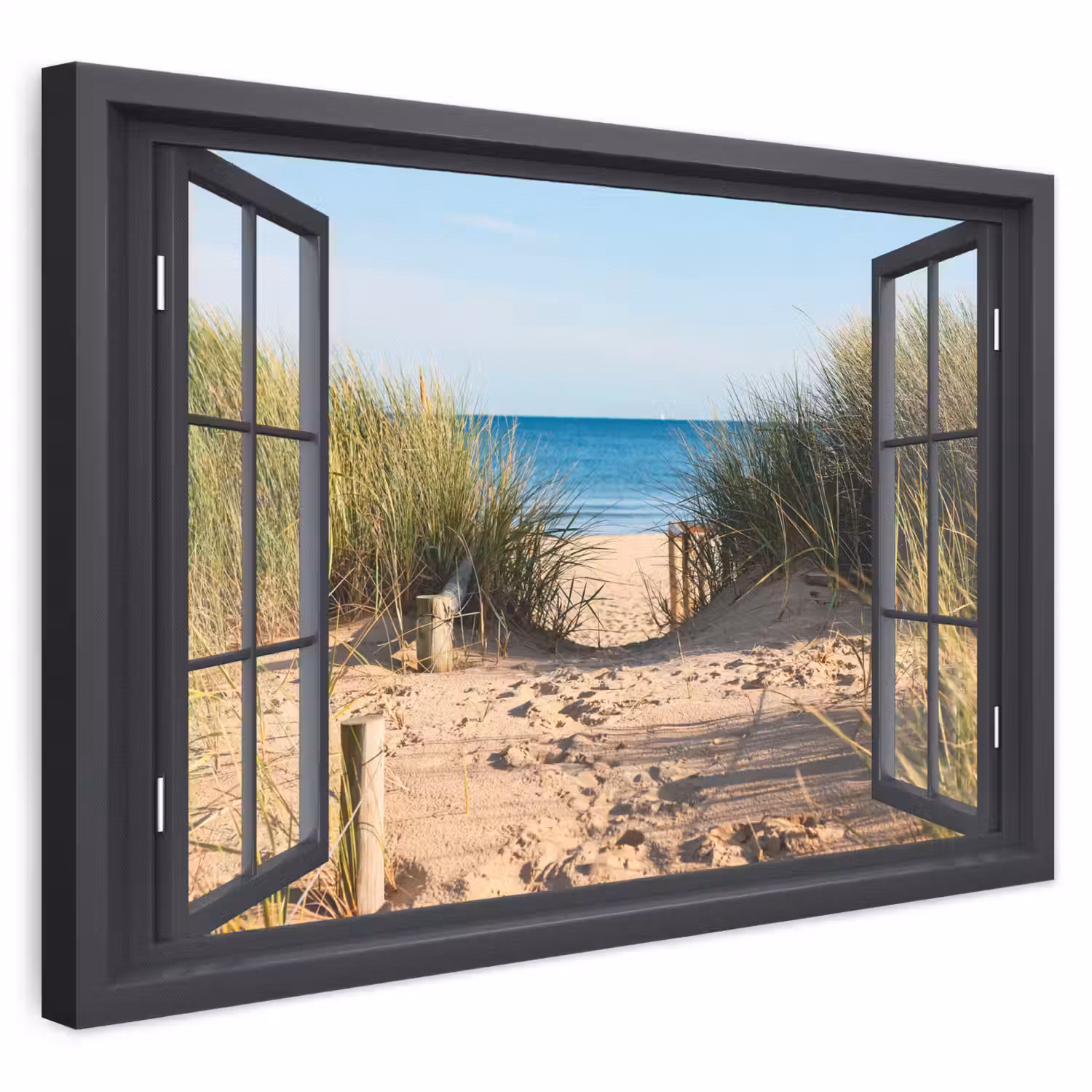 Doorkijk - Strand - Zee - Zand - Water - Helmgras - Duinen canvas 2cm klein -3d