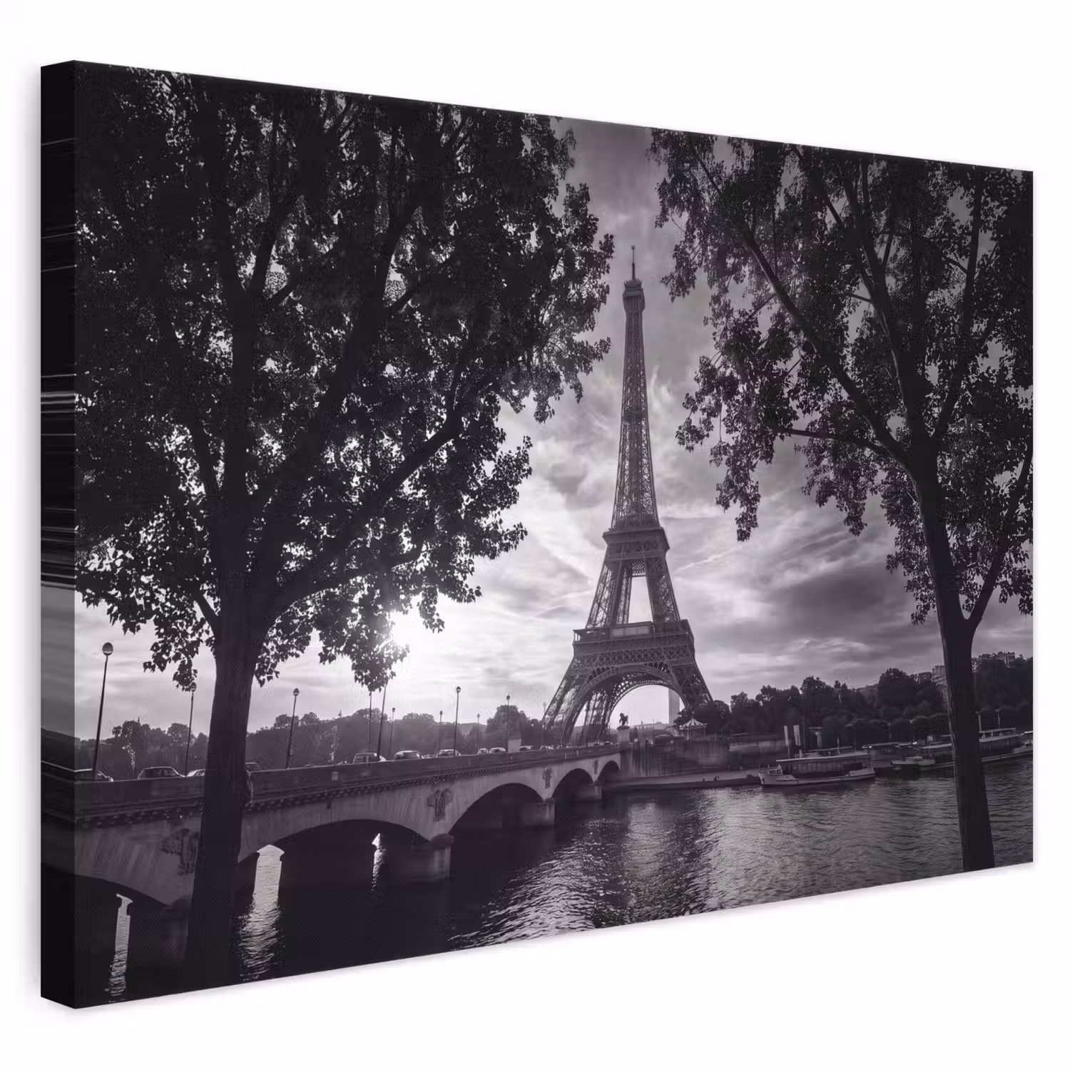 Eiffeltoren - Parijs - Rivier - Architectuur - Zwart-wit canvas 2cm klein -3d