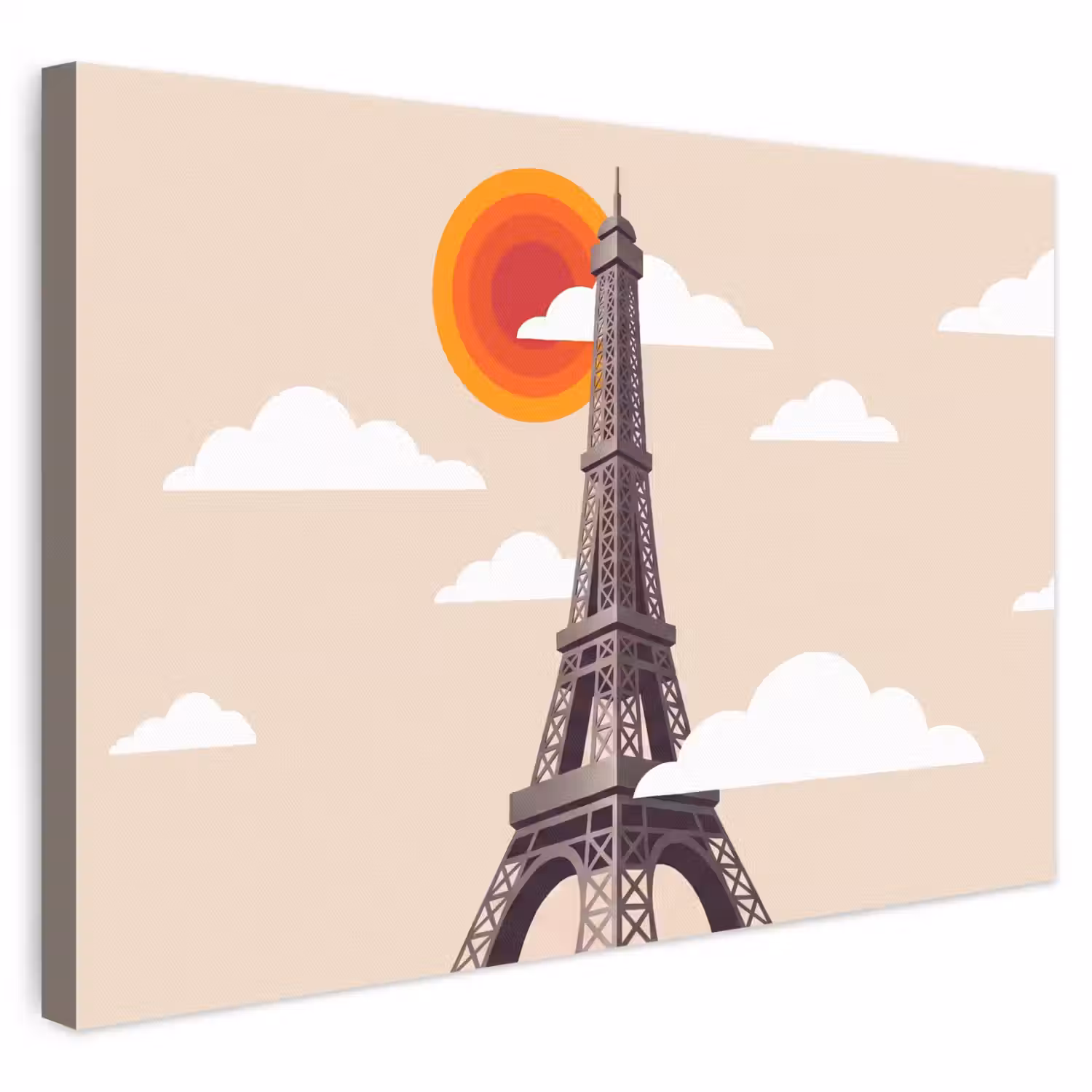 Eiffeltoren - Zon - Architectuur - Abstract - Beige canvas 2cm klein -3d