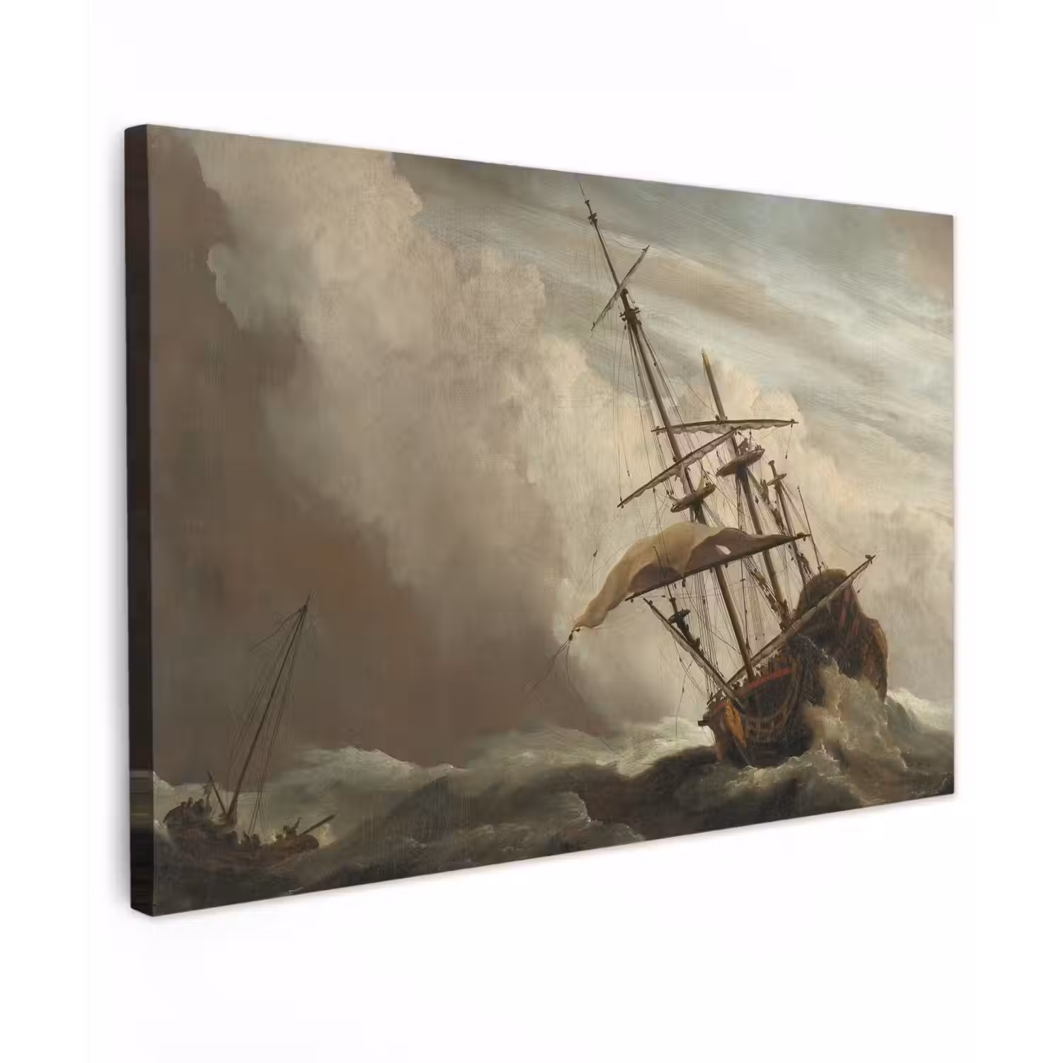Een schip in volle zee bij vliegende storm - Schilderij van Willem van de Velde canvas 2cm klein -z3d
