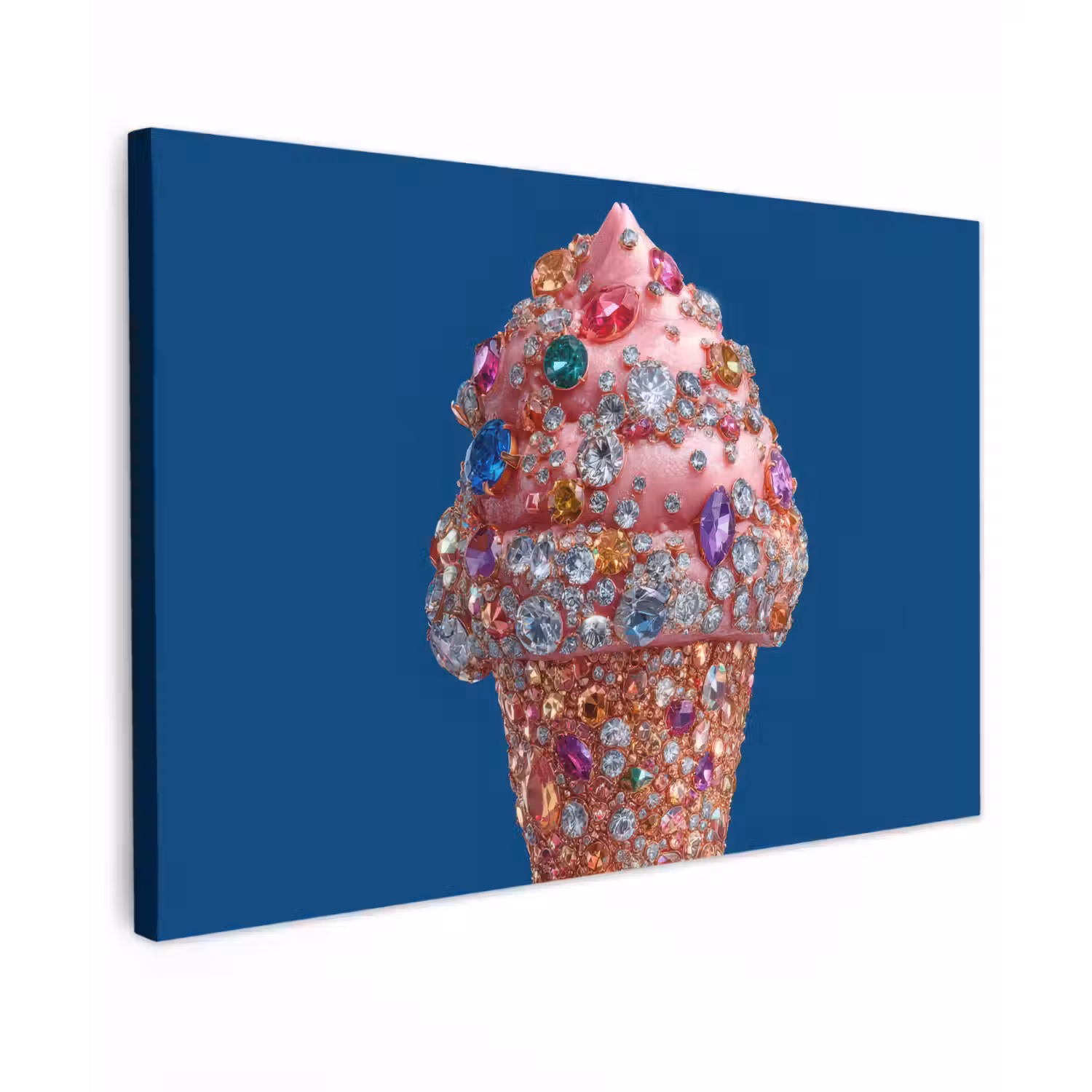 Ijsje - Hoorntje - Steentjes - Blauw canvas 2cm klein -z3d