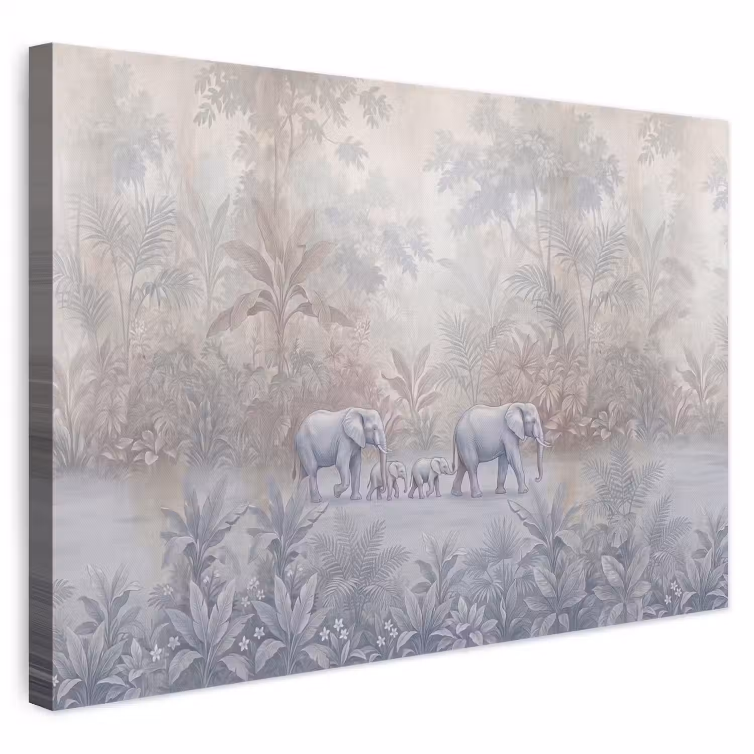 Olifant - Familie - Jungle - Illustratie - Grijs canvas 2cm klein -3d