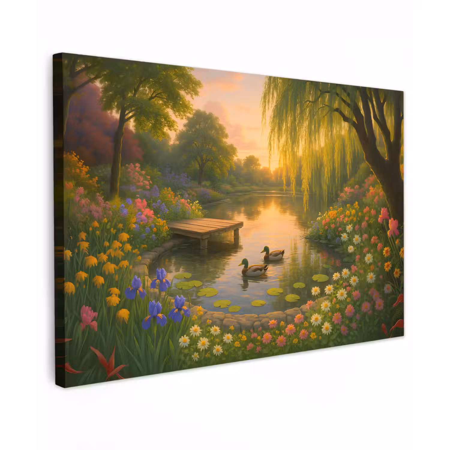 Eenden - Vijver - Bloemen canvas 2cm klein -z3d