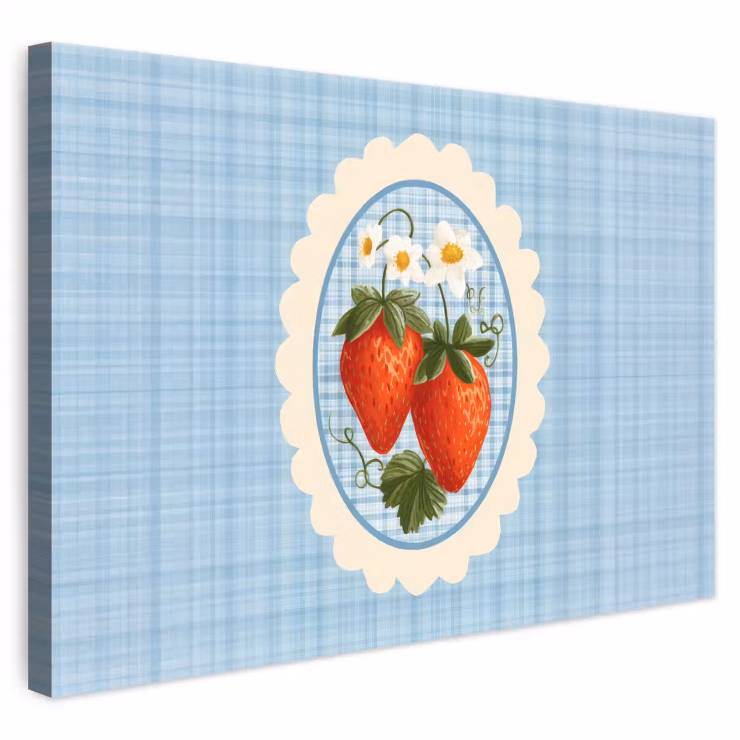 Aardbeien - Lijst - Rood - Geruit canvas 2cm klein -z3d
