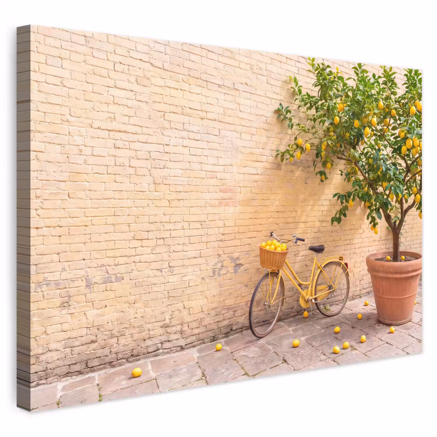 Fiets - Mand - Eten - Geel - Zomer canvas 2cm klein -3d