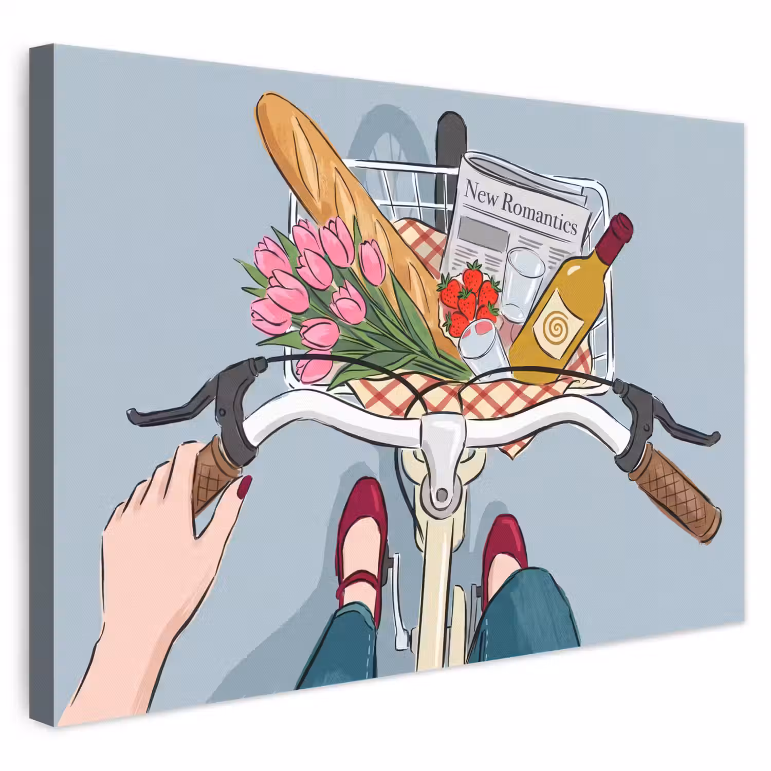 Fiets - Picknick - Zomer - Illustratie canvas 2cm klein -3d
