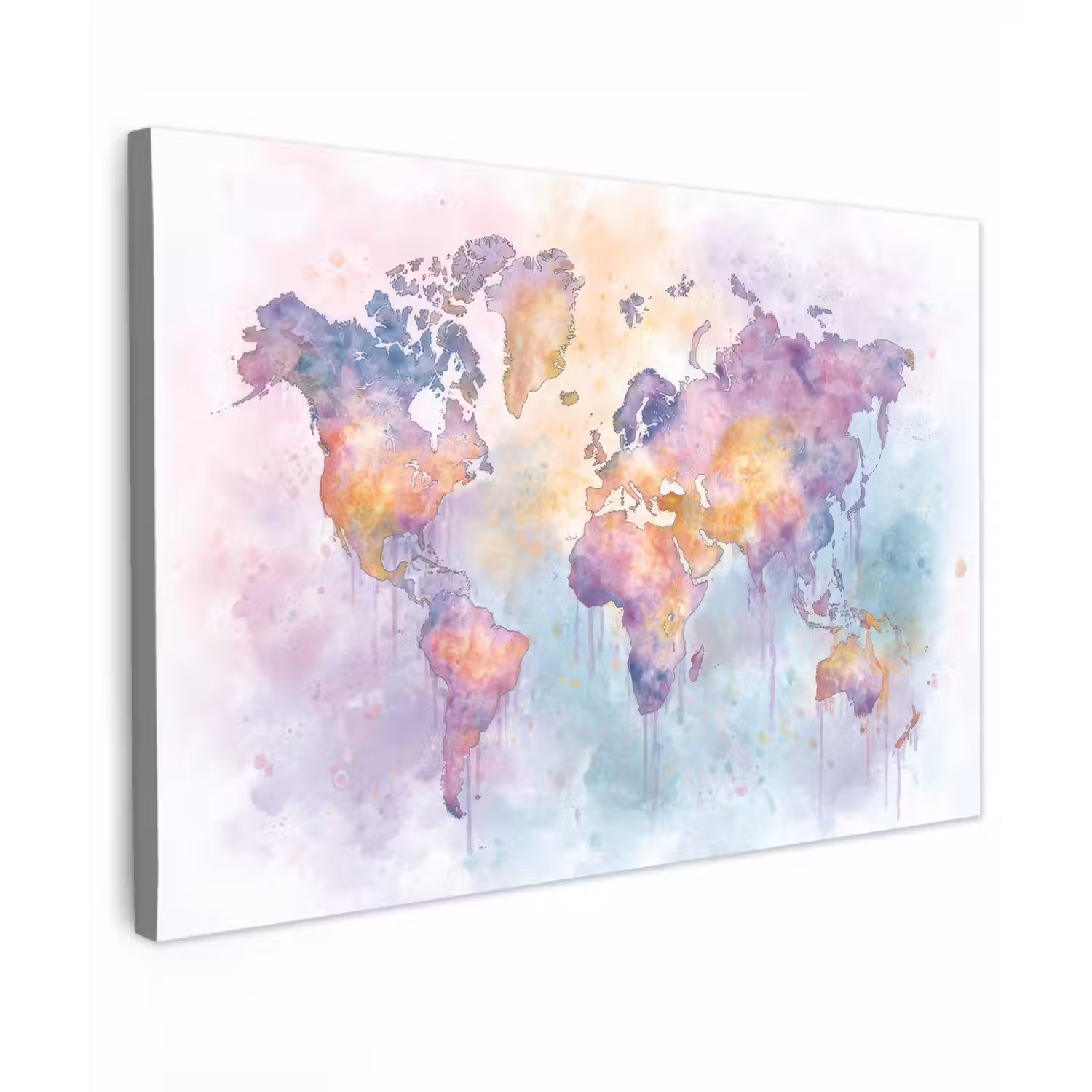 Verf - Wereldkaart - Druppels - Paars canvas 2cm klein -z3d