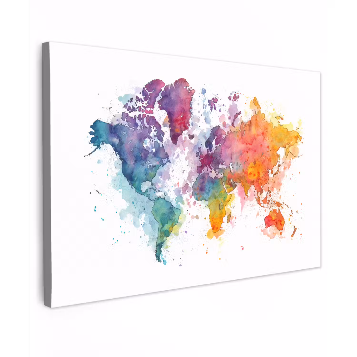 Verfvlekken - Druppels - Wereldkaart - Kleurrijk canvas 2cm klein -z3d