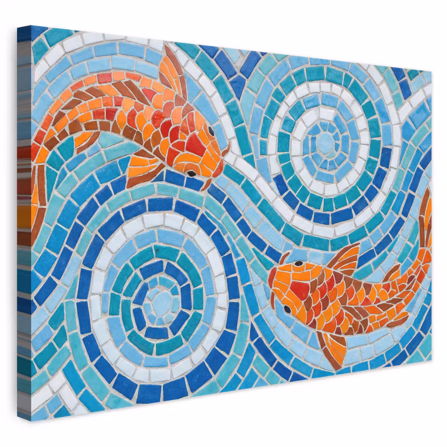 Vis - Mozaïek - Water - Decoratief - Blauw canvas 2cm klein -3d