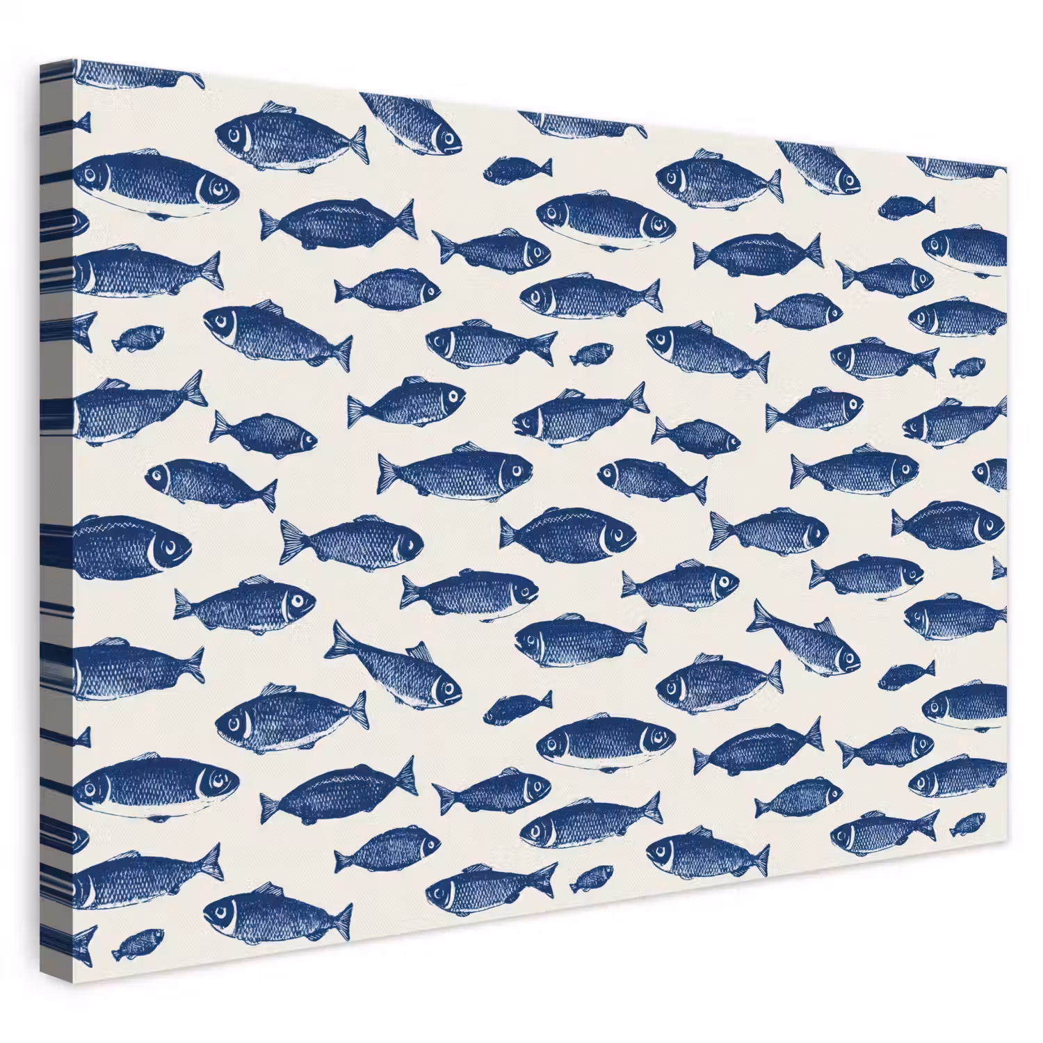 Vissen - Patroon - Blauw - Wit canvas 2cm klein 34 -3d