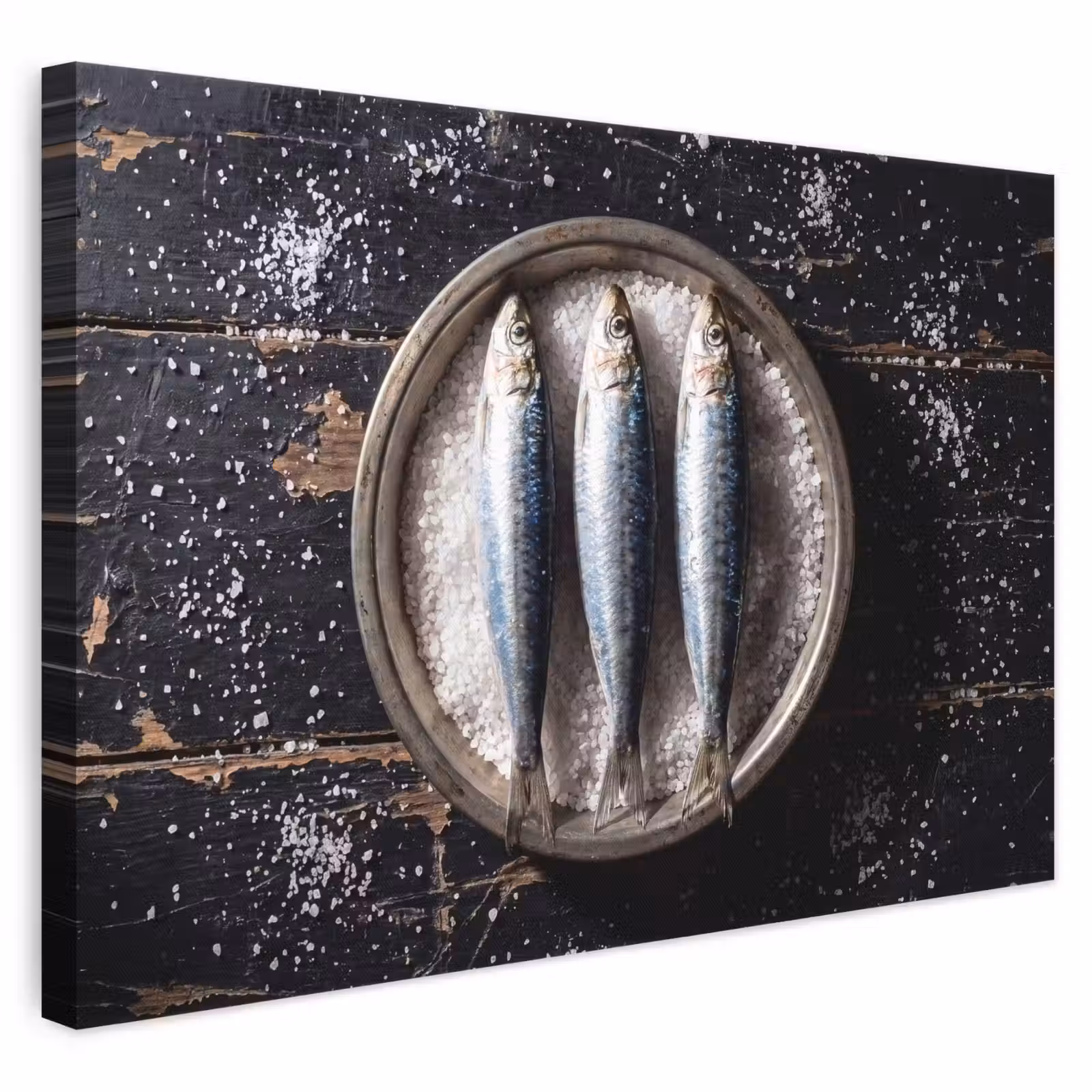 Leinwandbild - Fisch – Salz – Essen - Vis - Zout - Eten canvas 2cm klein