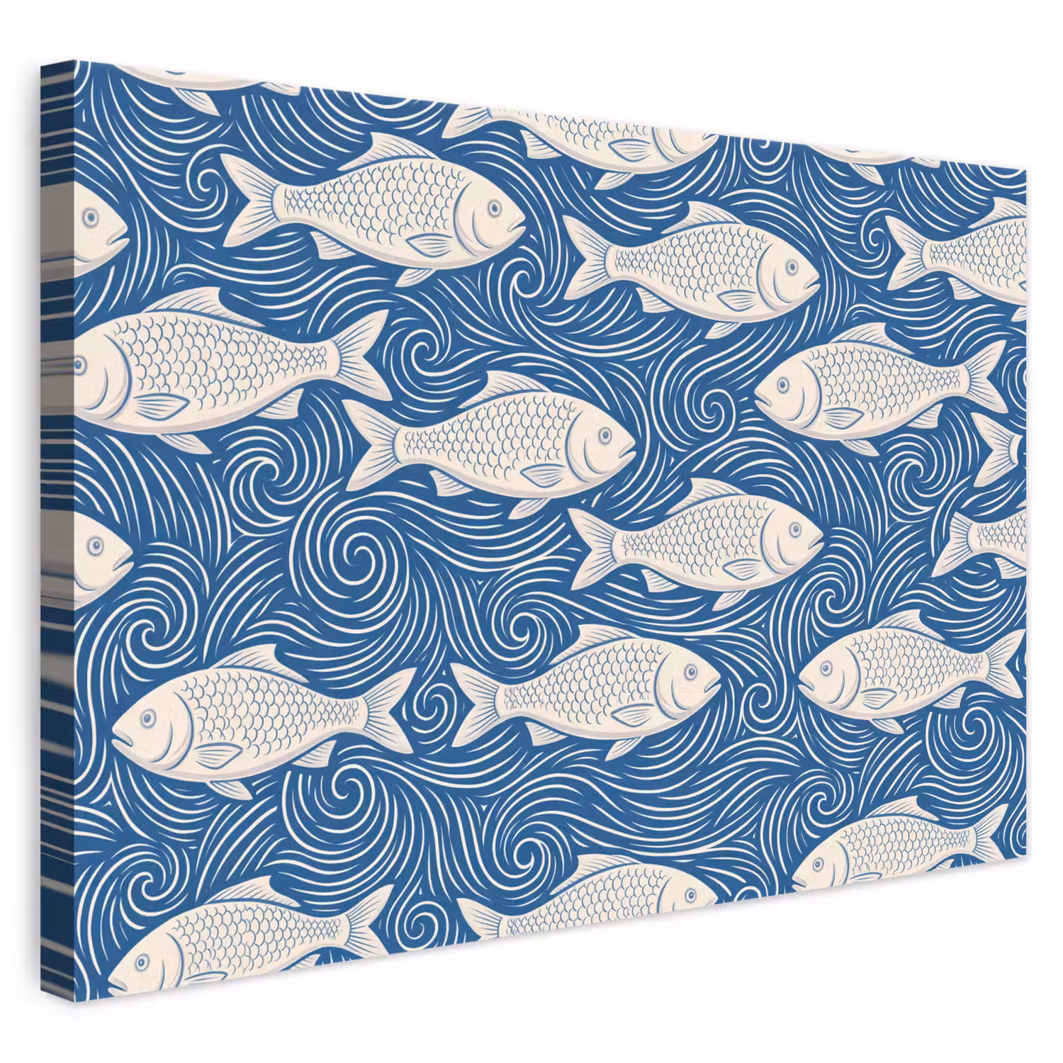 Vis - Water - Patroon - Grafisch - Blauw canvas 2cm klein -3d