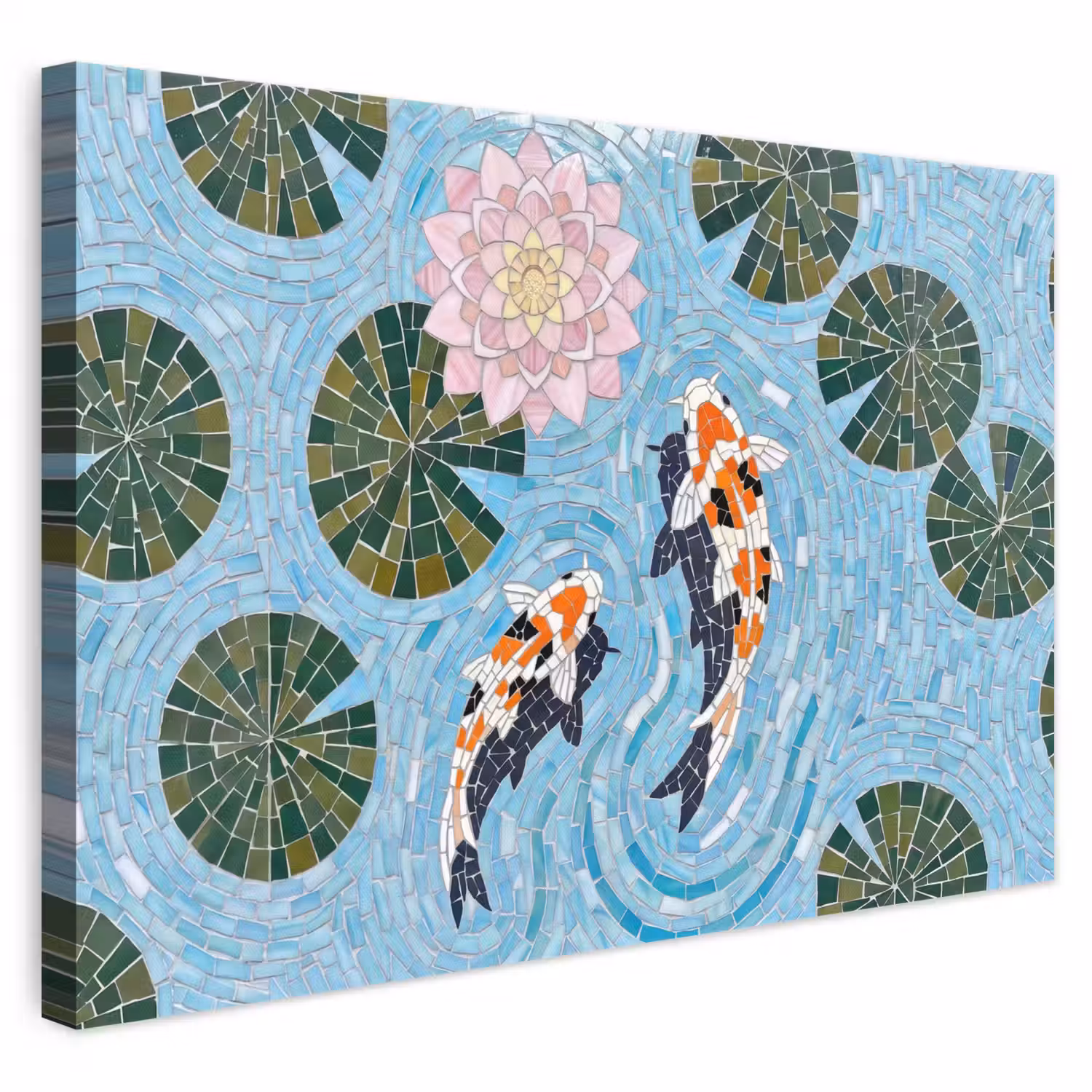 Vis - Water - Natuur - Mozaïek - Blauw canvas 2cm klein -3d