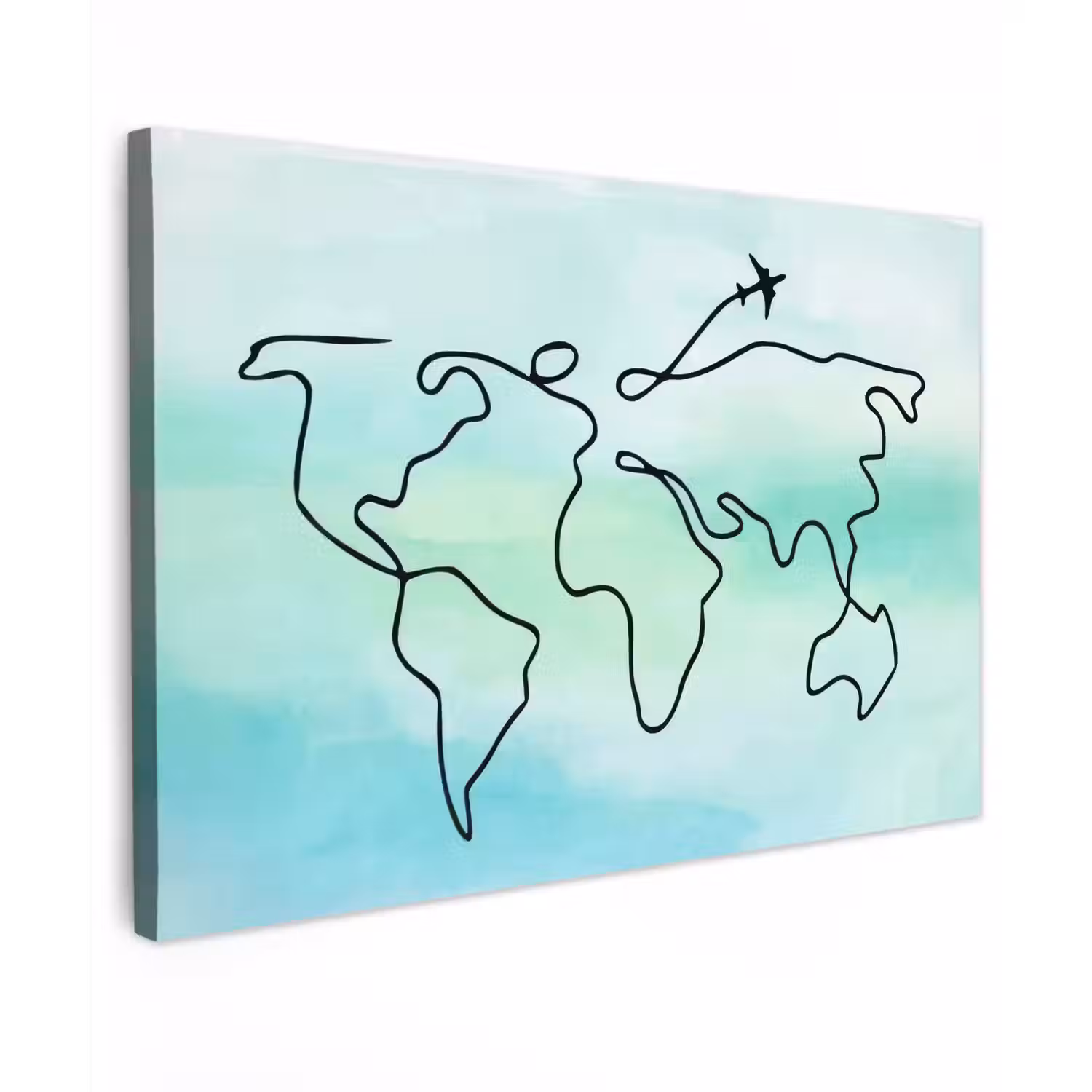 Vliegtuig - Aquarel - Lijn - Wereldkaart canvas 2cm klein -z3d