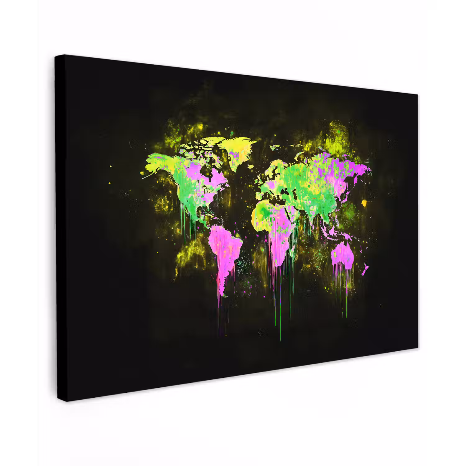 Fluorescerend - Wereldkaart - Druipen - Verf canvas 2cm klein -z3d