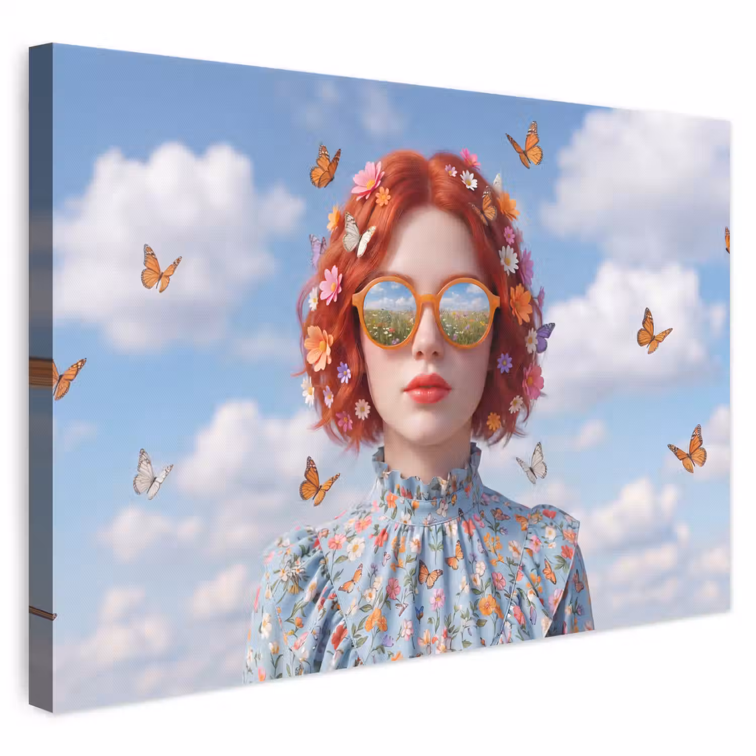 Vrouw - Bloemen - Zomer - Portret - Kleurrijk canvas 2cm klein -3d