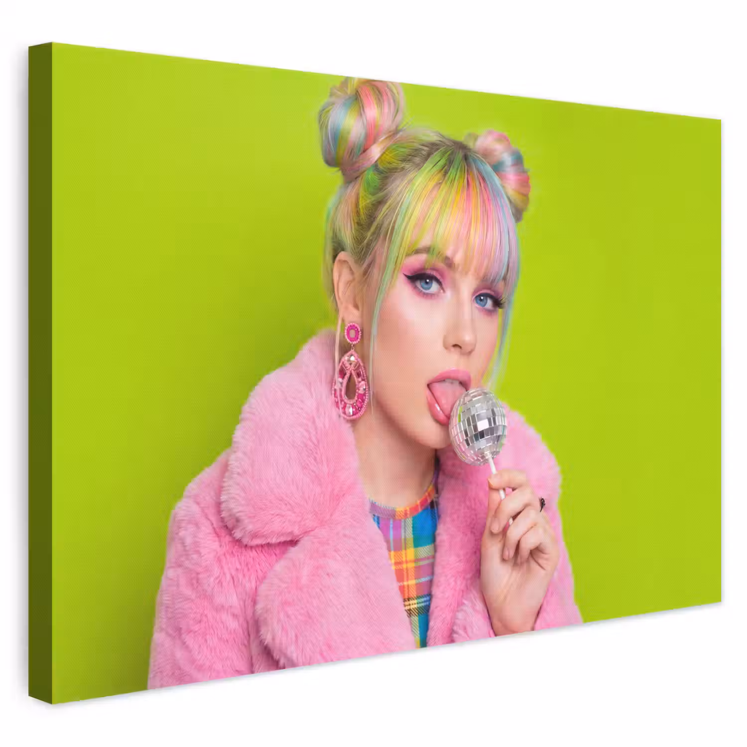 Vrouw - Kleurrijk haar - Pop art - Modern - Levendig canvas 2cm klein -3d